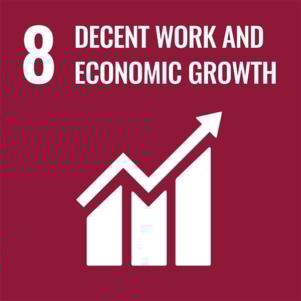 #8 decent work and economic growth with icon in burgundy